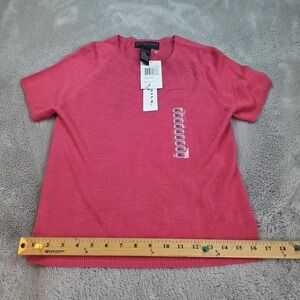 August Silk Top Womens Small Pink Short Sleeve Shirt Crew Neck Blouse NWT